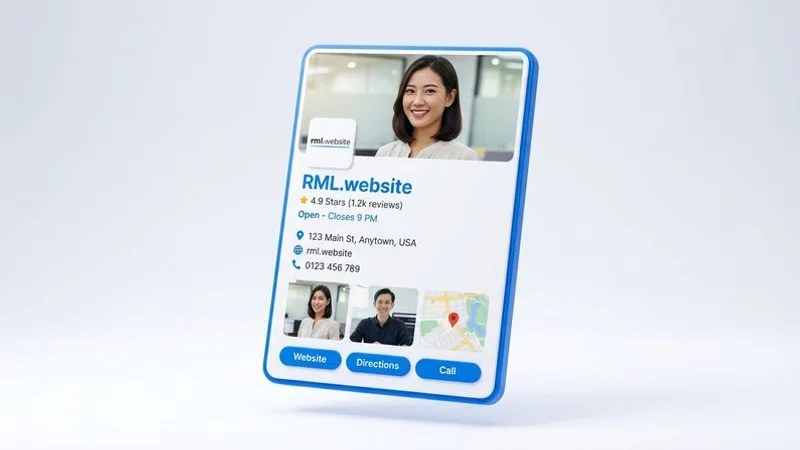 Google Business Profile dashboard showing optimized listing with photos reviews and complete information
