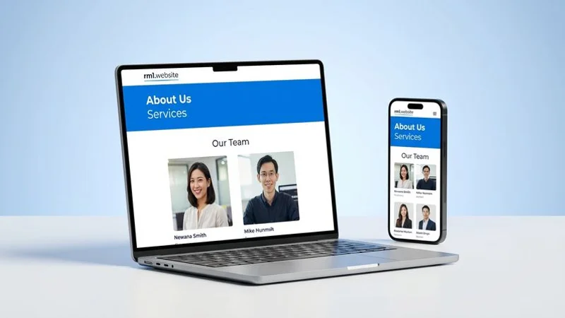 Professional business website displayed on laptop and mobile devices showing modern design