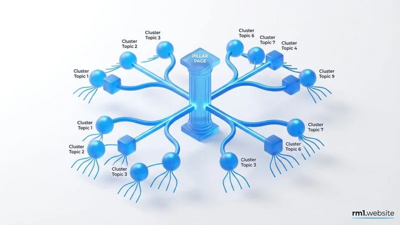 Visual diagram showing topical authority structure with pillar pages and supporting content clusters
