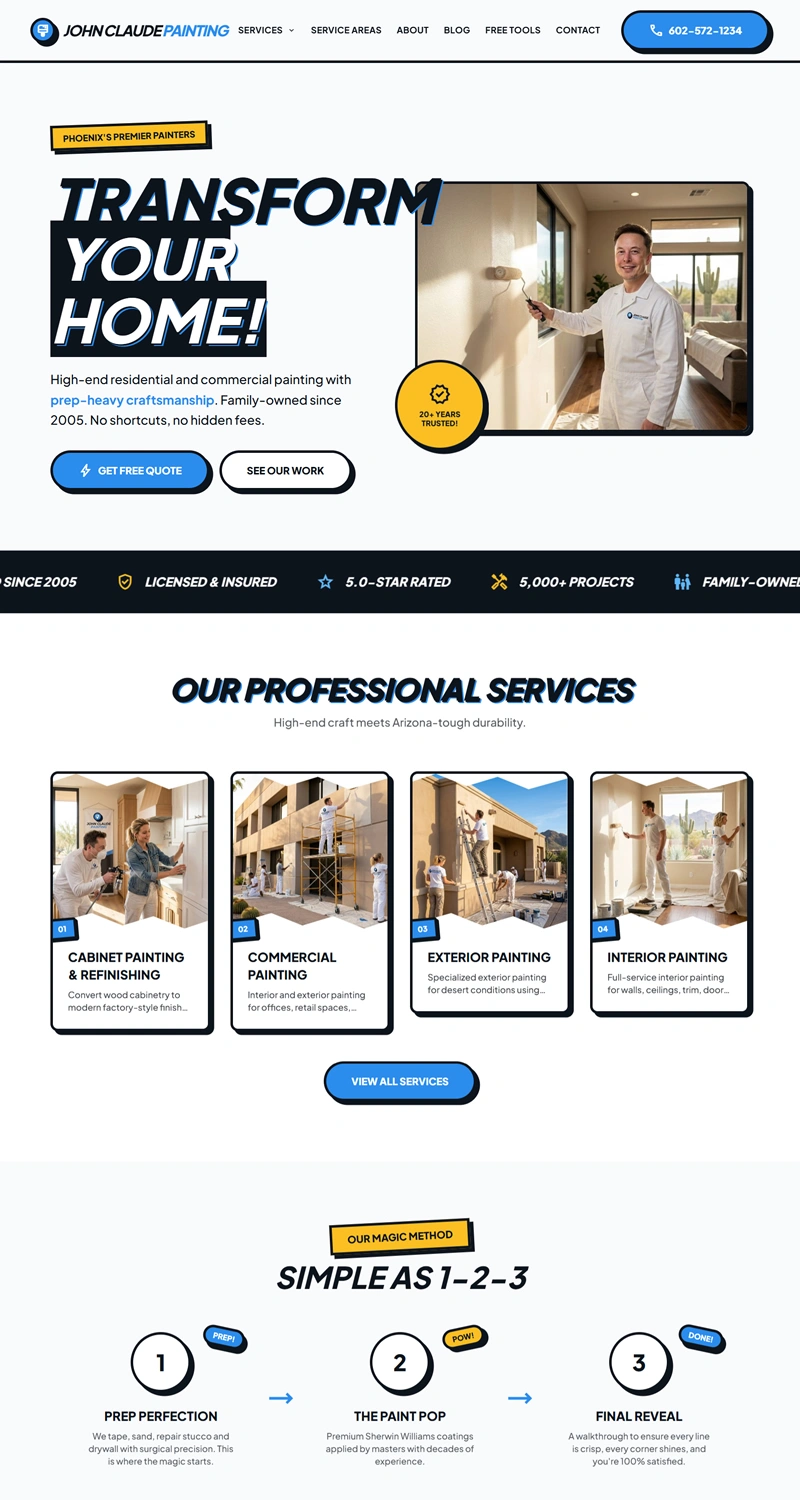 Budget-friendly website for John Claude Painting home services business